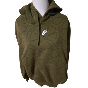 Nike Hoodie Mens Large Olive Green Pullover Swoosh Logo Sweatshirt